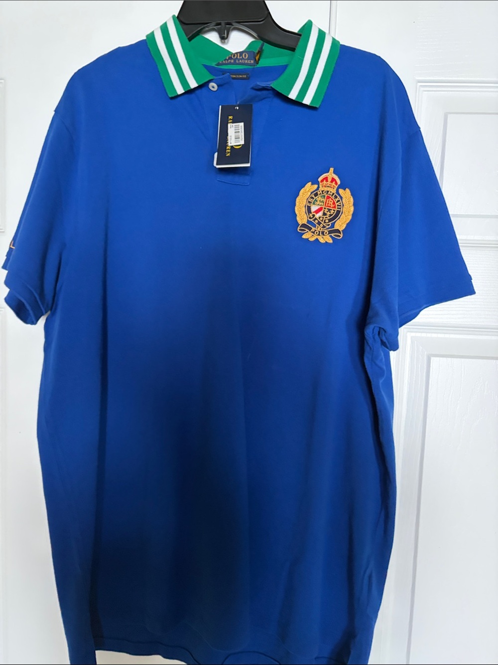 Polo by Ralph Lauren Royal Blue Crest Polo with Green-Trim Collar